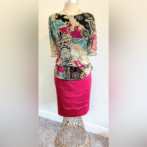 Monroe & Main Red/Fuchsia Poly Pencil Mini Skirt size 10 - Picture 2 of 11